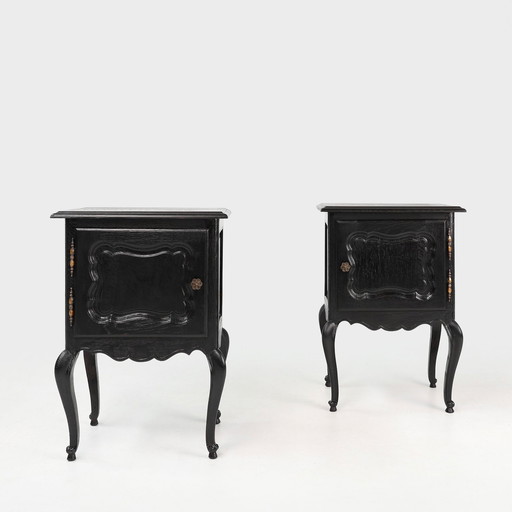 20th Century French Pair of Black Nightstands in Louis XV Style