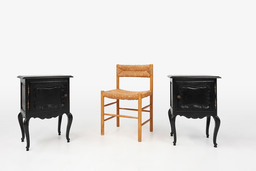 20th Century French Pair of Black Nightstands in Louis XV Style