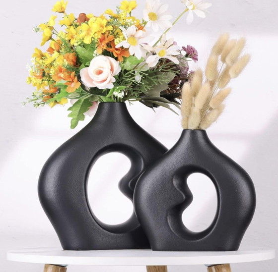 Image 1 of Black Ceramic Doughnut Vases