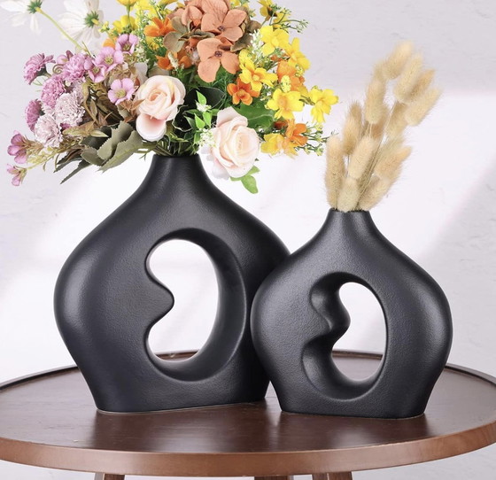 Image 1 of Black Ceramic Doughnut Vases