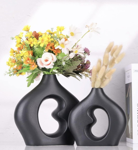 Image 1 of Black Ceramic Doughnut Vases