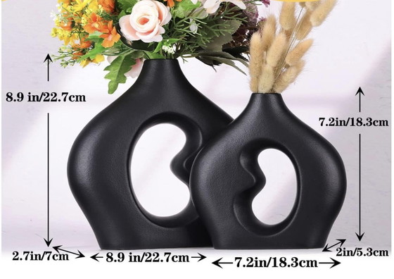 Image 1 of Black Ceramic Doughnut Vases