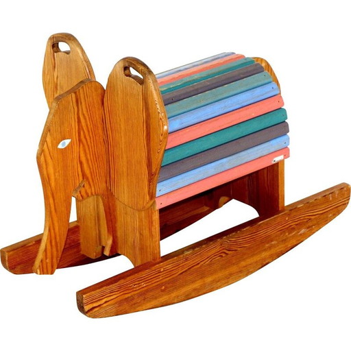 Elefante a dondolo in legno d'epoca, Svezia 1970