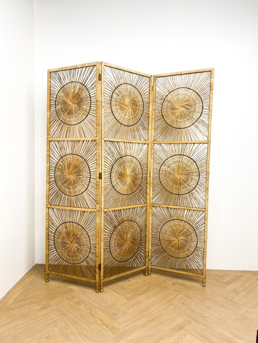 Sunburst Rattan Room Screen, Room Divider