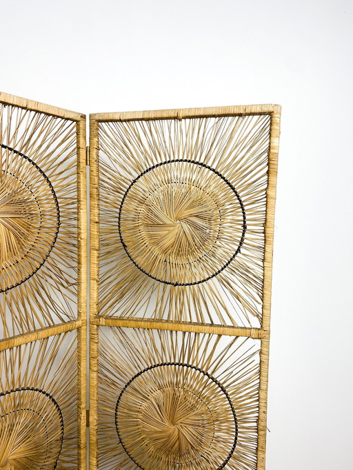 Sunburst Rattan Room Screen, Room Divider