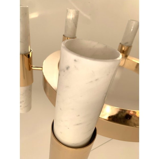 Image 1 of Contemporary Double Carrara Marble Gold Ring Chandelier