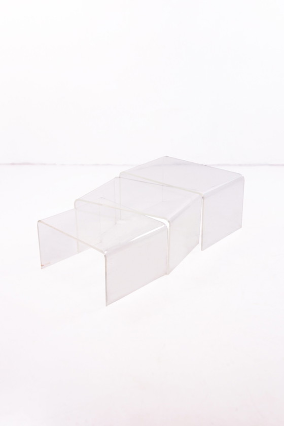 Image 1 of Set plexiglass side table or plant table matches many living styles,1970s.