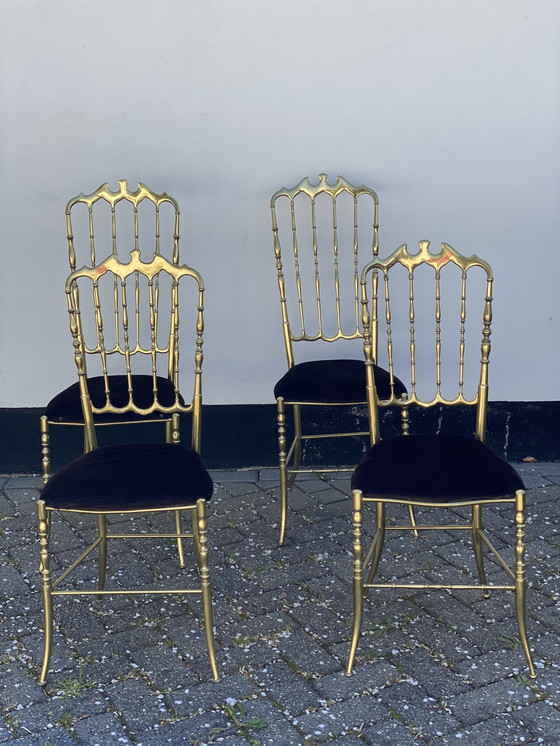 Image 1 of 4x Chiavari Brass Chairs by Giuseppe Gaetano Descalzi, set