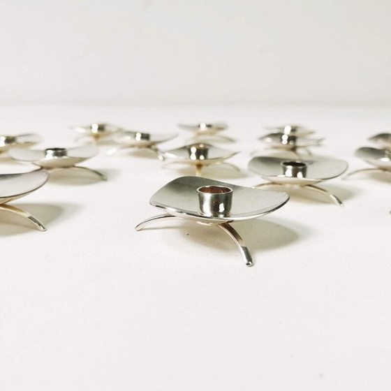 Image 1 of Set of 14 vintage metal candlesticks by Atla, Denmark 1960s