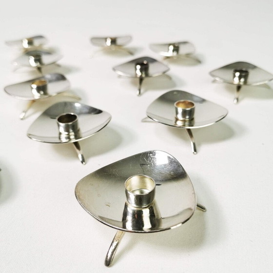Image 1 of Set of 14 vintage metal candlesticks by Atla, Denmark 1960s
