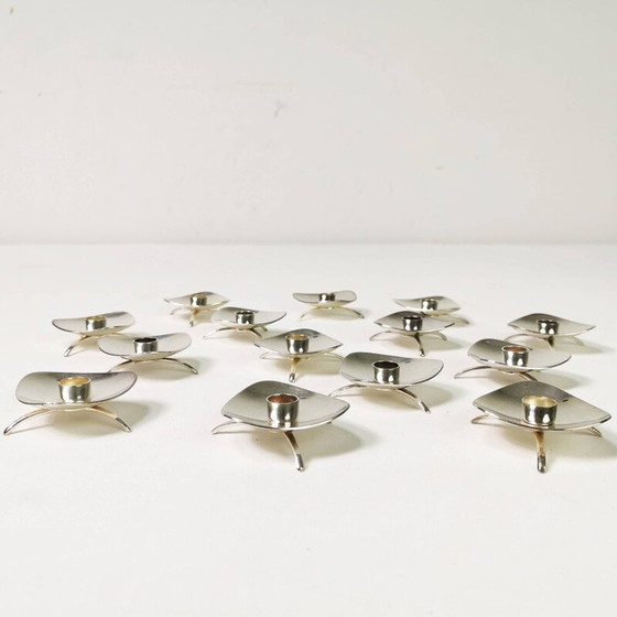 Image 1 of Set of 14 vintage metal candlesticks by Atla, Denmark 1960s