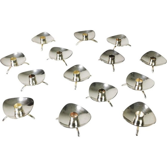 Image 1 of Set of 14 vintage metal candlesticks by Atla, Denmark 1960s