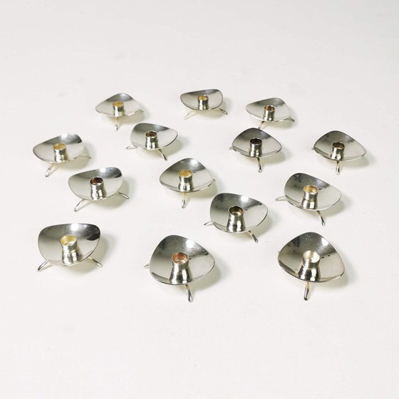 Image 1 of Set of 14 vintage metal candlesticks by Atla, Denmark 1960s