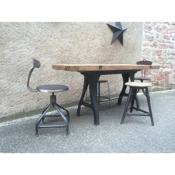 Image 1 of Vintage industrial workshop table with cast iron base, 1910