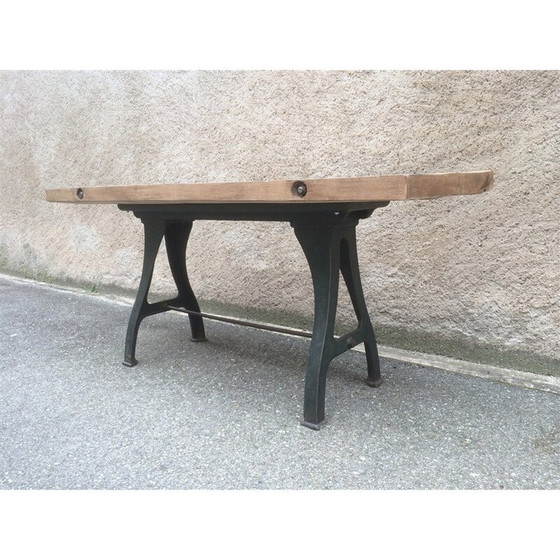 Image 1 of Vintage industrial workshop table with cast iron base, 1910