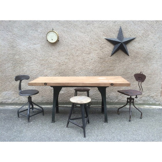 Image 1 of Vintage industrial workshop table with cast iron base, 1910
