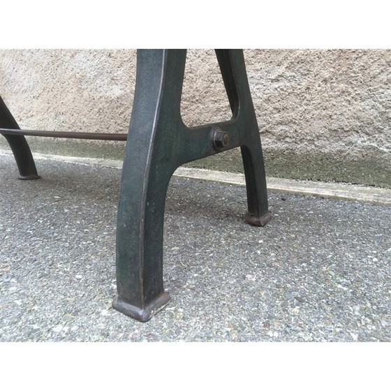 Image 1 of Vintage industrial workshop table with cast iron base, 1910
