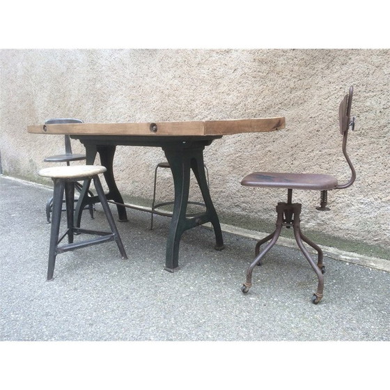 Image 1 of Vintage industrial workshop table with cast iron base, 1910