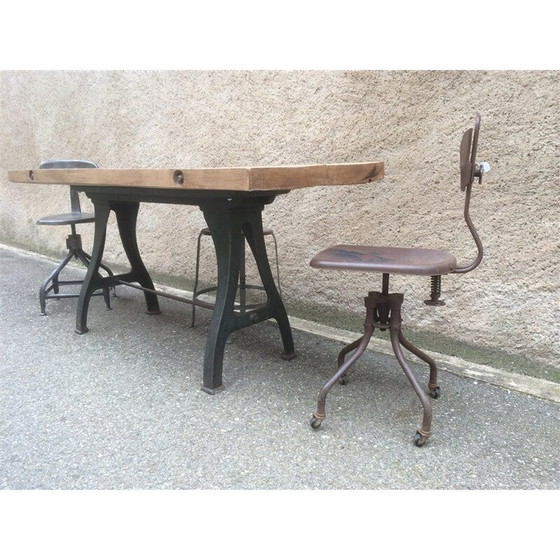 Image 1 of Vintage industrial workshop table with cast iron base, 1910