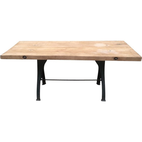 Image 1 of Vintage industrial workshop table with cast iron base, 1910