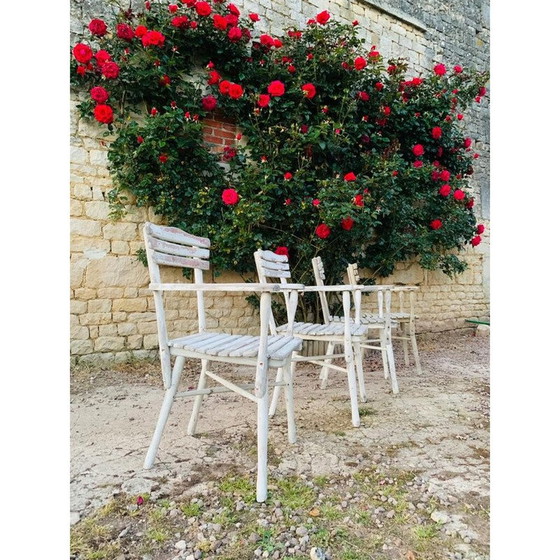 Image 1 of Set di 4 sedie da giardino in legno vintage e 1 sedia, 1960