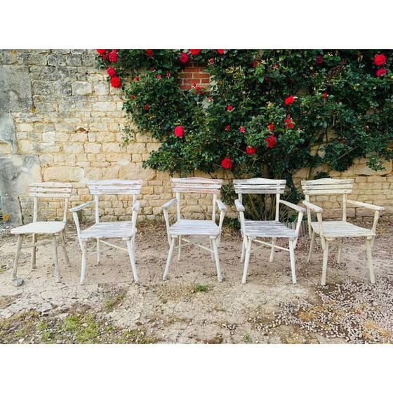 Image 1 of Set di 4 sedie da giardino in legno vintage e 1 sedia, 1960