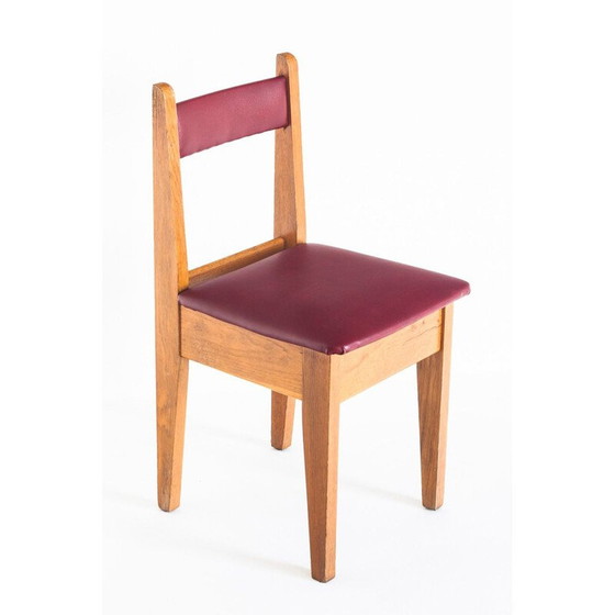 Image 1 of Set of 4 vintage oak and eskai chairs, France 1960s