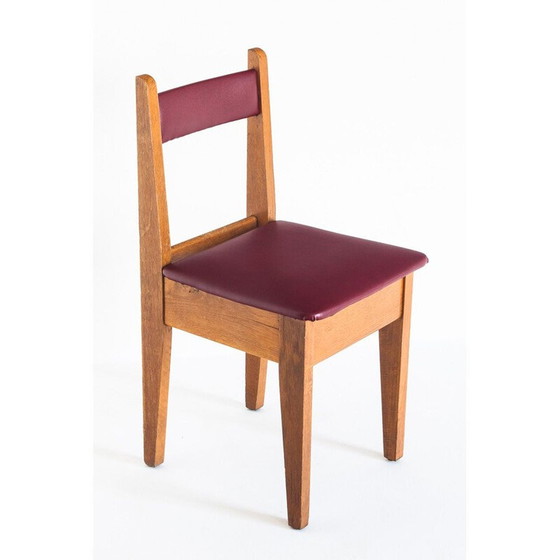Image 1 of Set of 4 vintage oak and eskai chairs, France 1960s