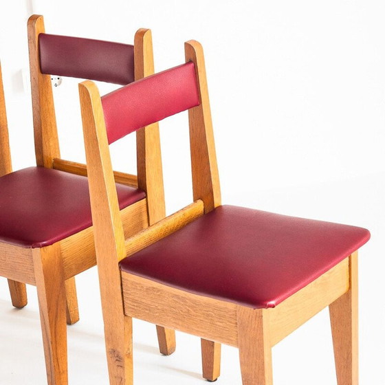 Image 1 of Set of 4 vintage oak and eskai chairs, France 1960s