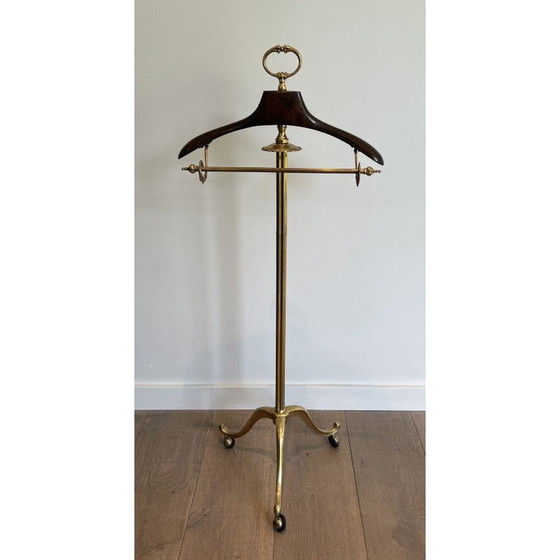 Image 1 of Vintage brass and wood nightstand on castors, 1940