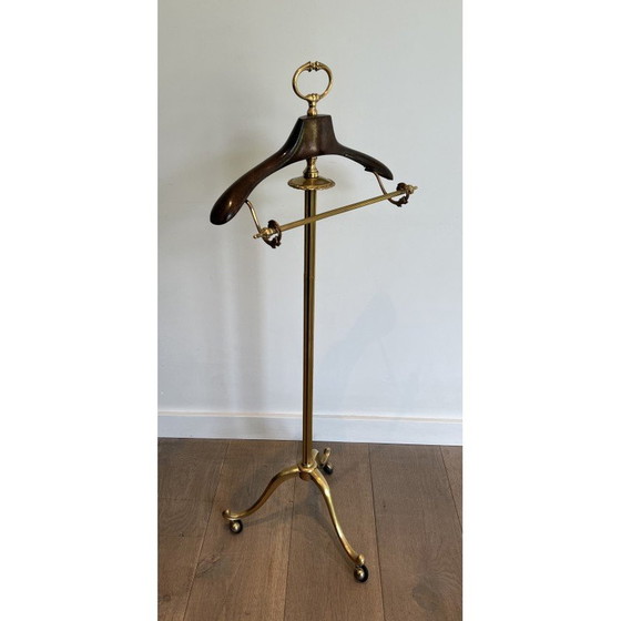 Image 1 of Vintage brass and wood nightstand on castors, 1940