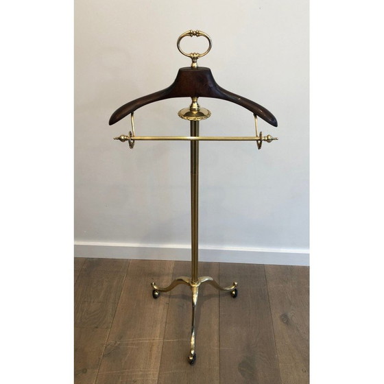 Image 1 of Vintage brass and wood nightstand on castors, 1940
