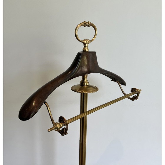 Image 1 of Vintage brass and wood nightstand on castors, 1940