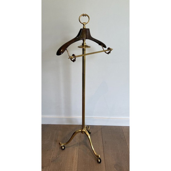 Image 1 of Vintage brass and wood nightstand on castors, 1940
