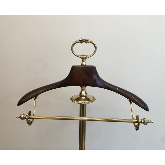 Image 1 of Vintage brass and wood nightstand on castors, 1940