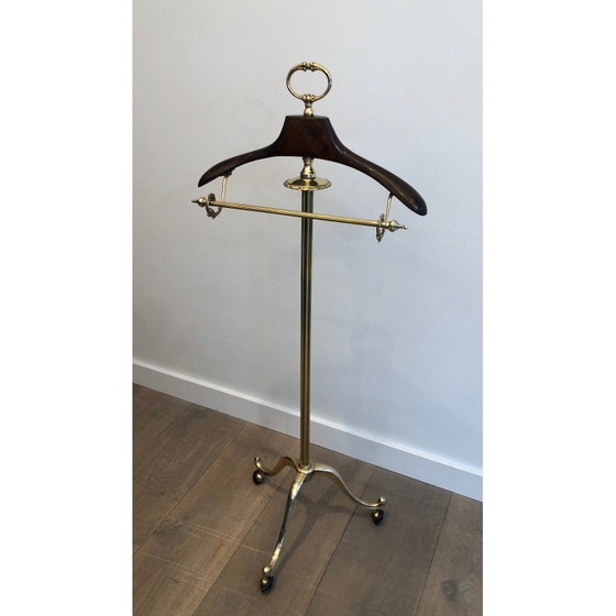 Image 1 of Vintage brass and wood nightstand on castors, 1940
