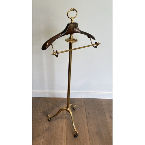 Image 1 of Vintage brass and wood nightstand on castors, 1940