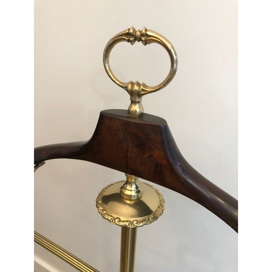 Image 1 of Vintage brass and wood nightstand on castors, 1940