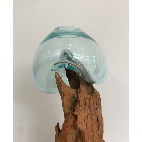 Image 1 of Pair of vintage wood and glass vases, France 1980