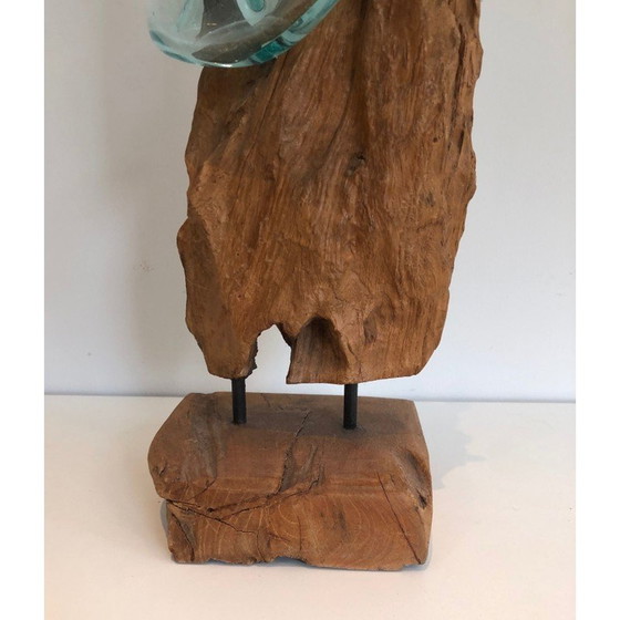 Image 1 of Pair of vintage wood and glass vases, France 1980