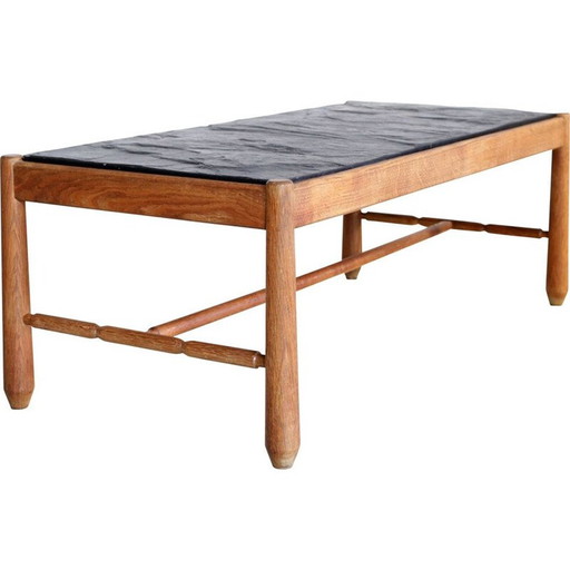 Scandinavian vintage coffee table in oak and slate, 1950
