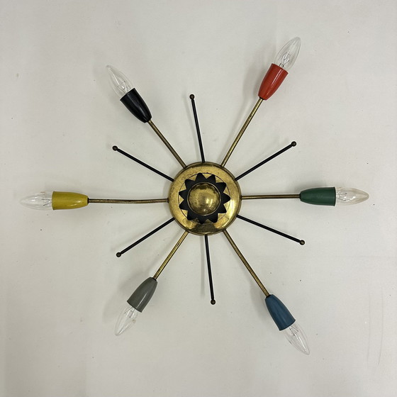 Image 1 of Mid Century Modern Spider Brass  Ceiling Lamp 1950S 