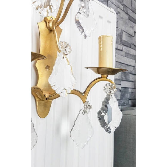 Image 1 of Pair of vintage bronze and crystal sconces