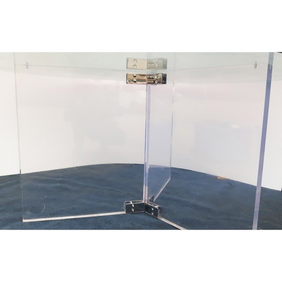 Image 1 of Vintage Space Age round dining table in lucite glass and chrome steel, Belgium 1990