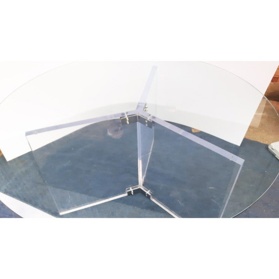 Image 1 of Vintage Space Age round dining table in lucite glass and chrome steel, Belgium 1990