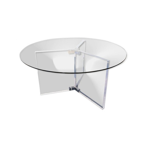 Vintage Space Age round dining table in lucite glass and chrome steel, Belgium 1990