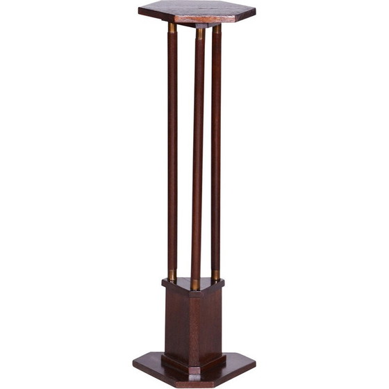 Image 1 of Vintage Art Deco oak pedestal, Czechoslovakia 1920