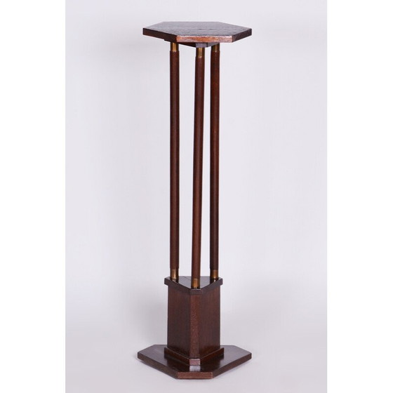 Image 1 of Vintage Art Deco oak pedestal, Czechoslovakia 1920