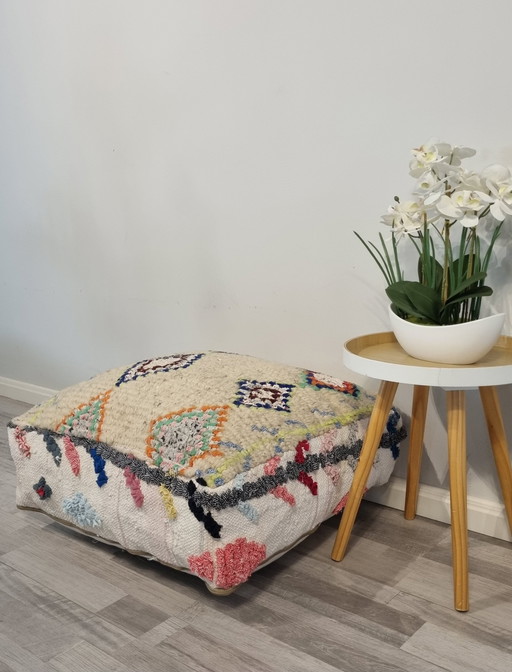 Moroccan Footstool, Seat Cushion Handmade In Morocco