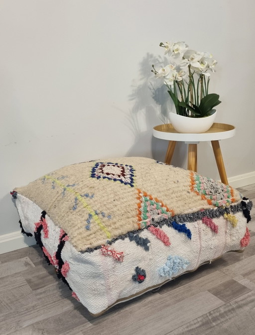 Moroccan Footstool, Seat Cushion Handmade In Morocco